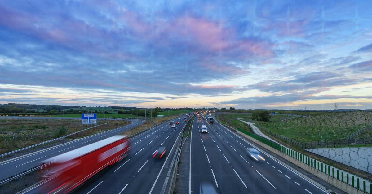Blurred photo of cars and lorries on a motorway