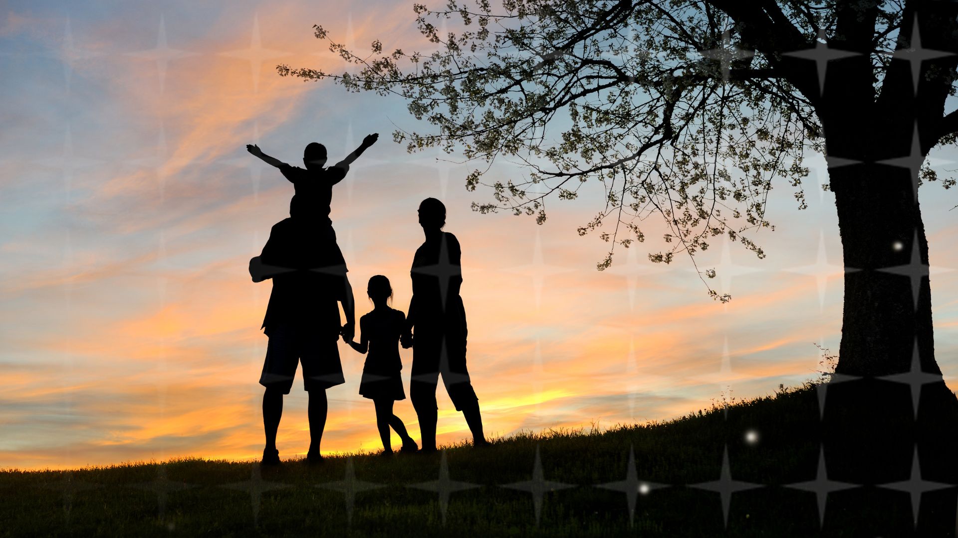 Silhouette of a family on a hillside by a tree, illustrating the new intestacy rules.